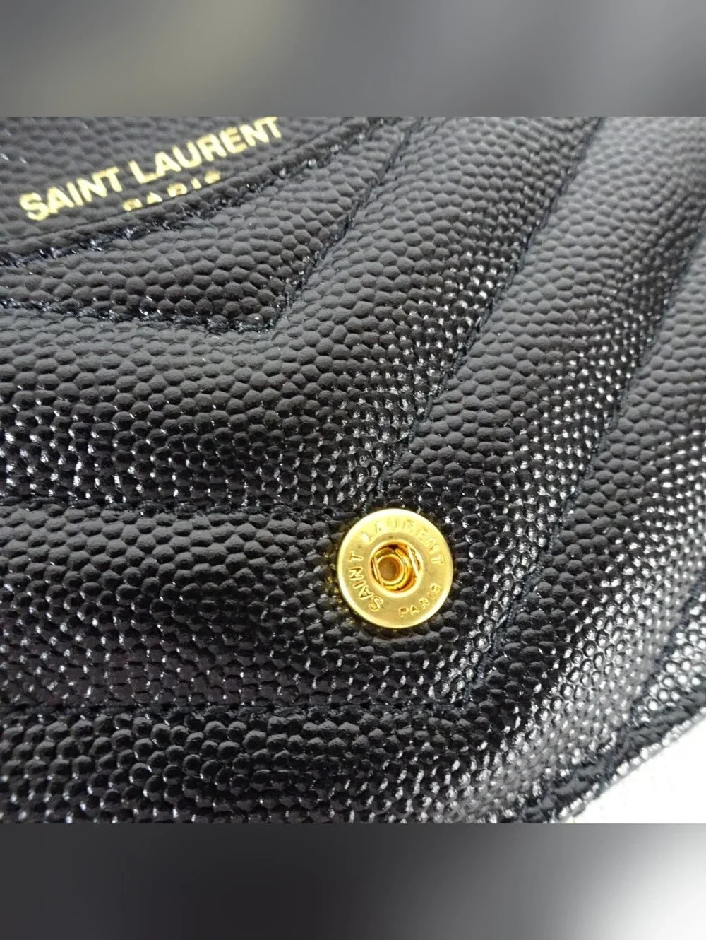 YSL Saint Laurent Monogram Card Holder Wallet Matelasse Chevron Grain Leather